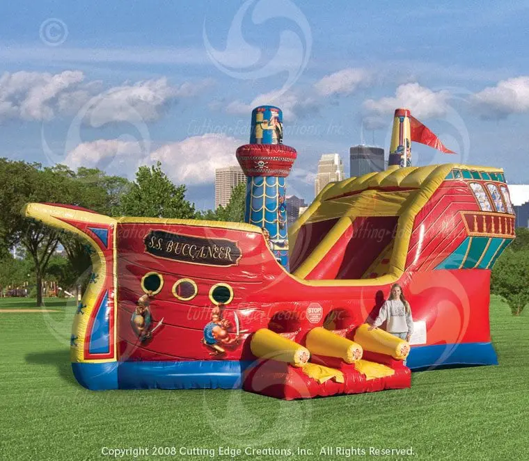 Pirate-themed bounce-and-slide combo rental at a Plano birthday party