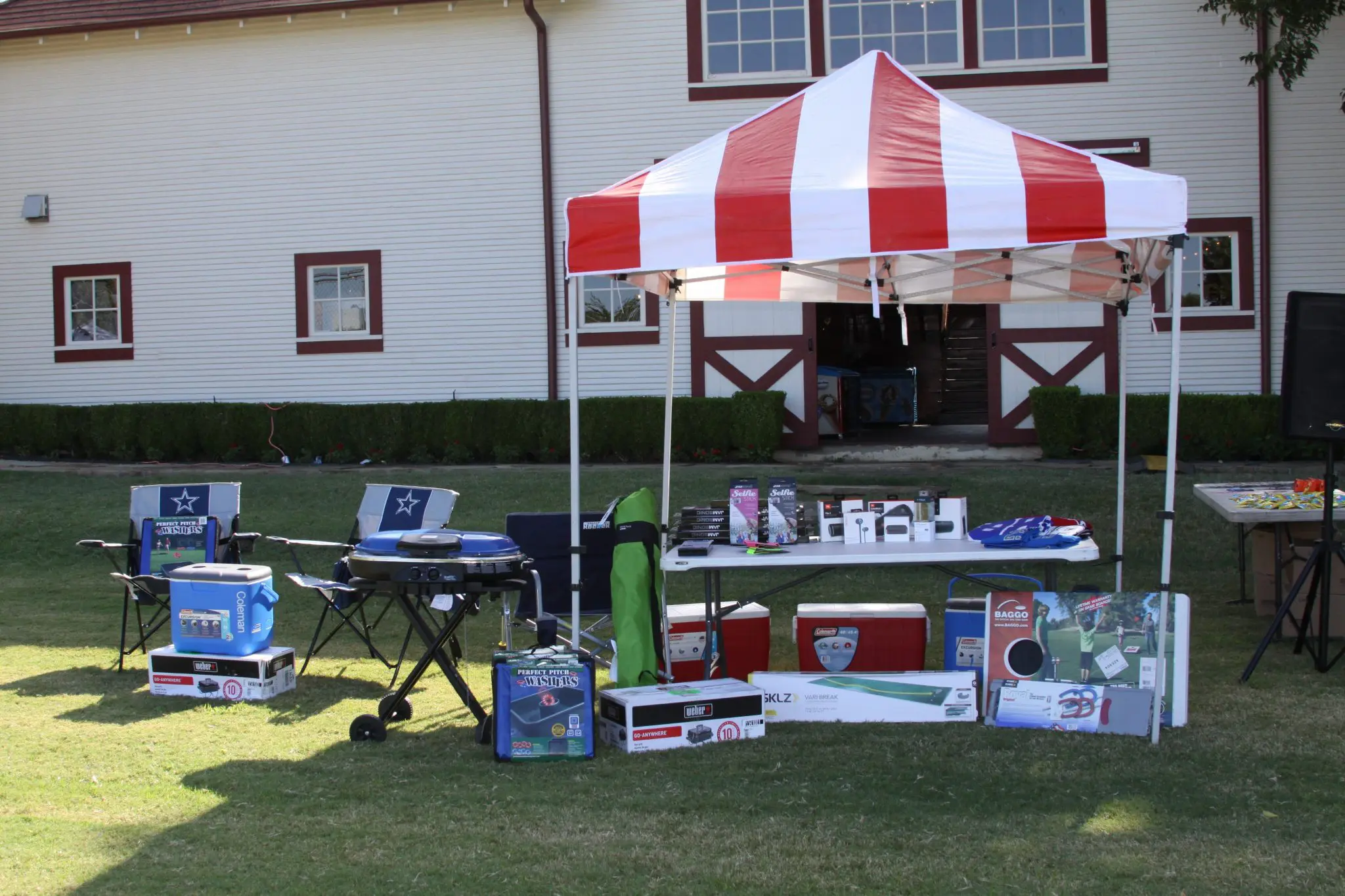 Tournament prize display on a unique games midway setup in the Dallas Fort Worth area