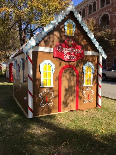 Gingerbread shoppe Christmas setup for a Dallas Fort Worth holiday event
