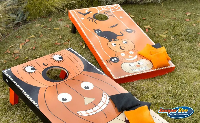 Halloween-themed cornhole game at a Dallas area fall festival