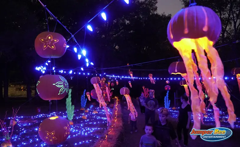 Halloween lighting and decor at a fall festival in the DFW area
