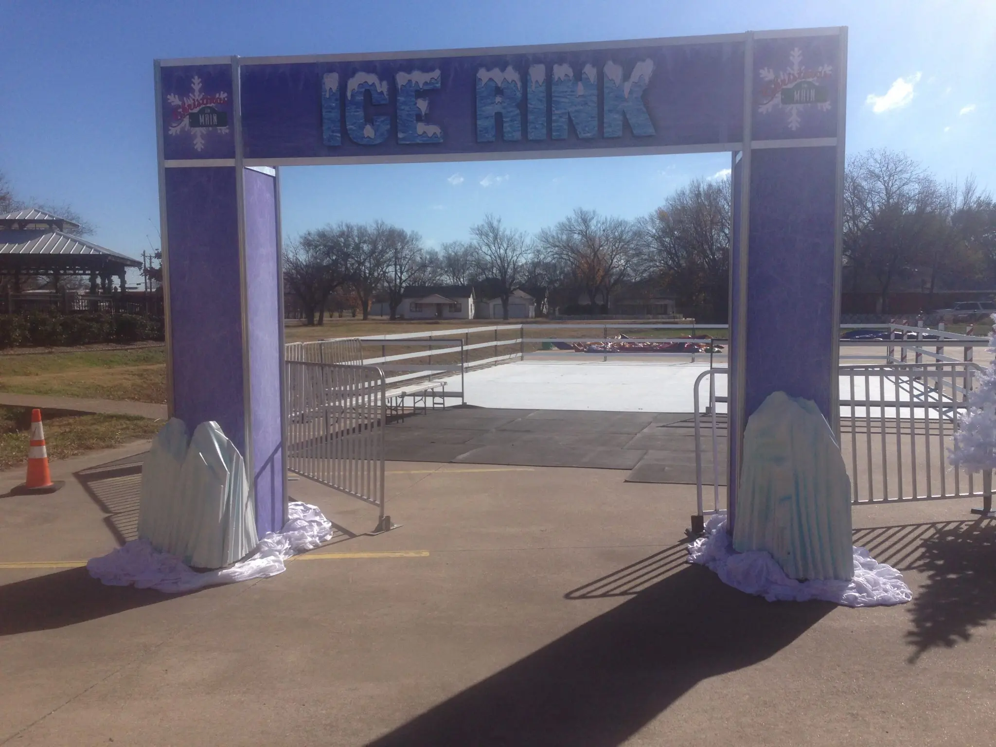 Mobile synthetic ice skating rink rental delivered and set up in Texas