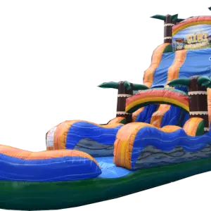 22ft Tiki inflatable water slide rental set up for a Dallas Fort Worth summer party