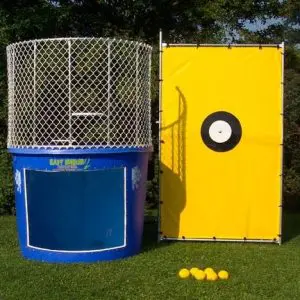 Classic 500-gallon dunk tank rental staged for a Dallas Fort Worth fundraiser